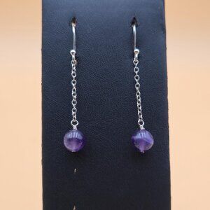 Sterling Silver Amethyst Stone Chain Dangle Earrings A4731